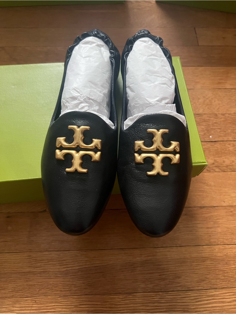 Tory Burch Eleanor Smoking Navy Leather Slip-On Loafers Slipper Gold Size: 7